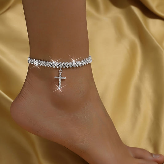 Exquisite Gold Glitter Cross Pendant Women's Anklet